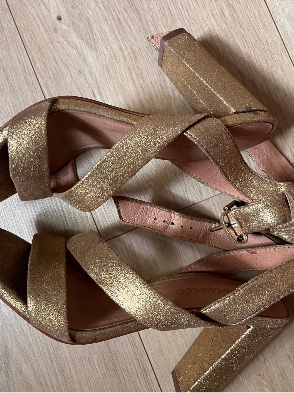 Madewell Liv Strappy Pyrite Gold Block Heel Sandals